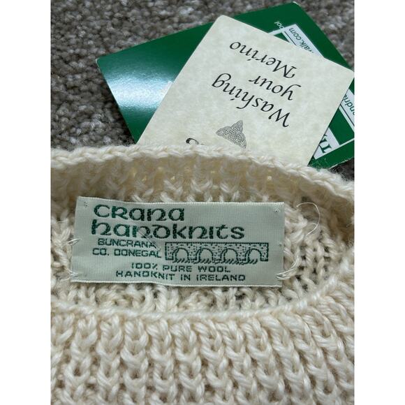 NEW Crana Handknits Irish Wool Cable Knit Children’s Sweater Sz 26 (3/4) Ivory - Picture 4 of 8